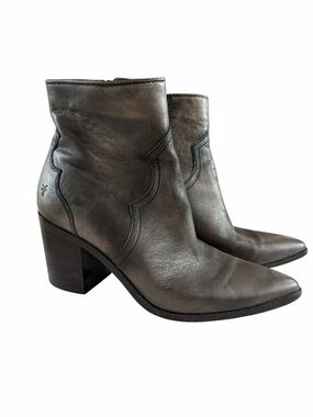 Frye Flynn Women’s Grey Leather Ankle Boots - Stylish Western Block Heel Size 10